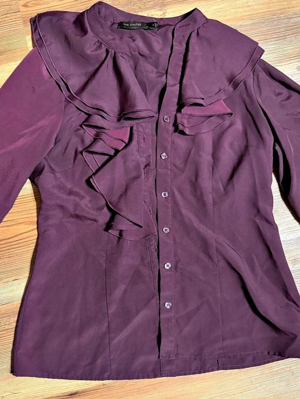 The Limited Ruffle Button Front Blouse in Purple Size Medium